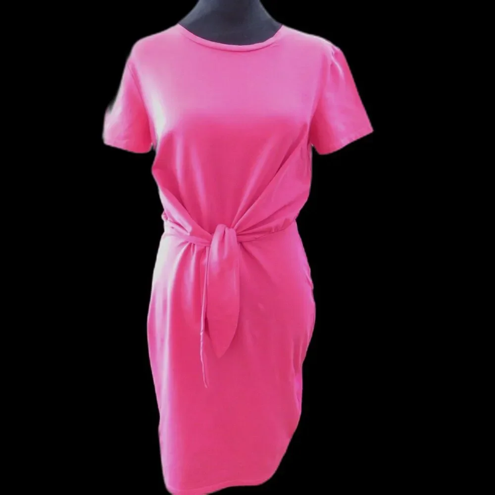 Express T-Shirt Mini Dress Tie Waist Fuchsia Pink Small EUC - Picture 1 of 8